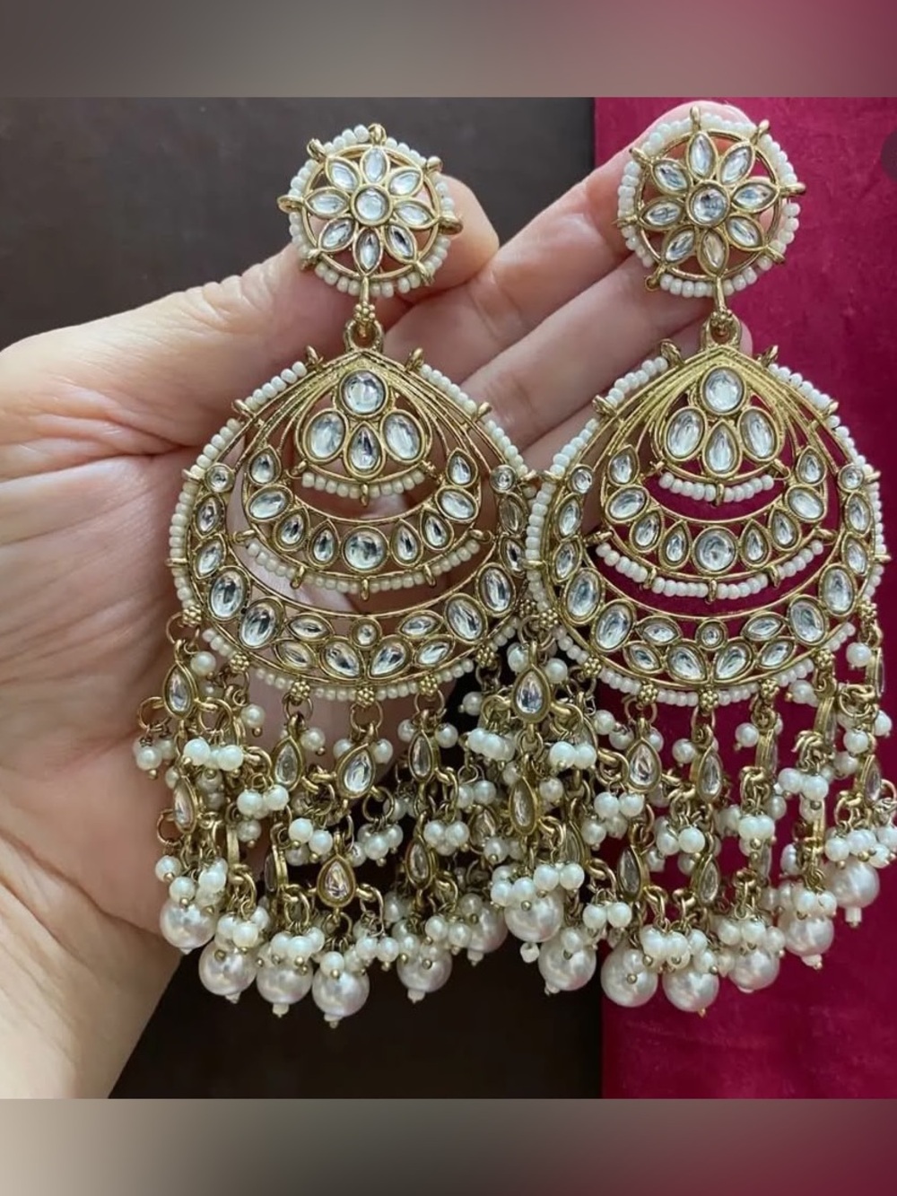 Gold and White Kundan Jhumka Earrings - Elegant Women’s Jewelry